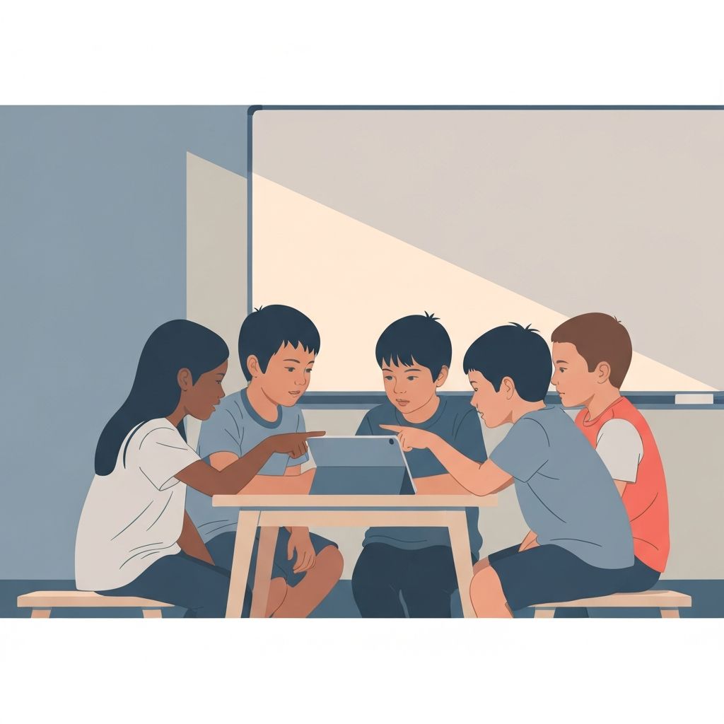 Children engaging with technology in a classroom setting